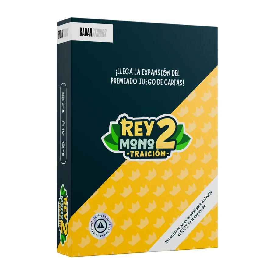 Caja de la expansión Rey Mono 2: Traición, azul noche y amarilla con el logotipo del juego