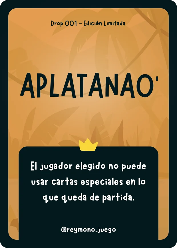 Carta Aplatanao', Drop 001 de Rey Mono, edición limitada, en naranja con una corona amarilla