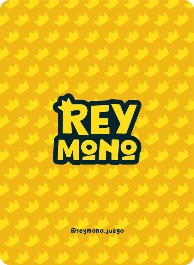 Tarjeta dorada de Rey Mono: fondo amarillo con el logotipo del juego y un estampado de coronas